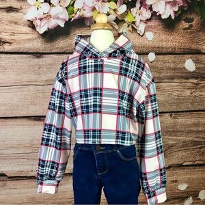 New Little Girls Multicolor Tartan Hooded Crop Top 8Y